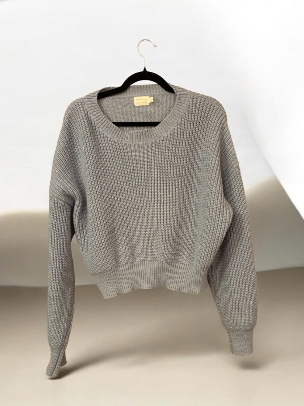 Dreamers Cropped Crewneck Sweater - Light Gray
